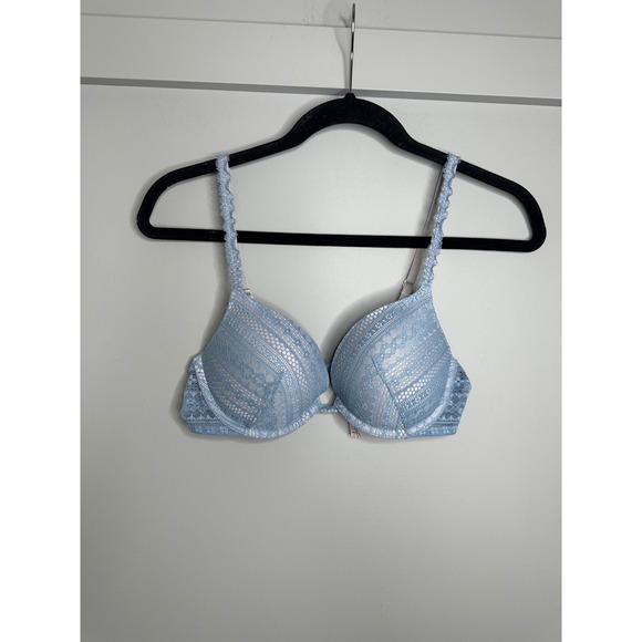 Victoria's Secret Light Blue Lace Push Up Bra 36B Underwire Padded Adjustable - Picture 1 of 12